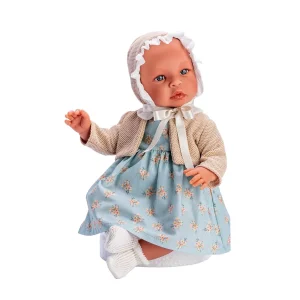 LEO VDO AZUL FLORES NARANJAS CON CHAQUETA BEIGE