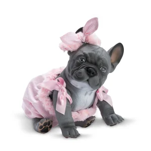 LILY LA BULLDOG GRIS PELELE CUADROD ROSAS