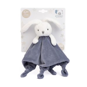 DOUDOU CONEJITO BLANCO Y AZUL 25X25 CM