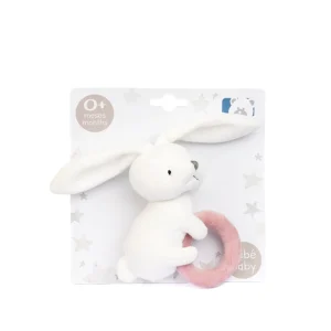 SONAJERO CONEJITO ROSA Y BLANCO 15CM