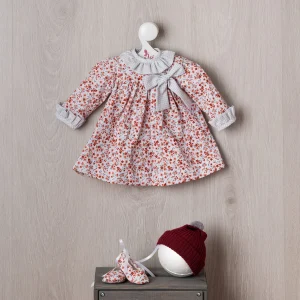 VESTIDO PEPA FLORES ROJAS CON GORRO GRANATE